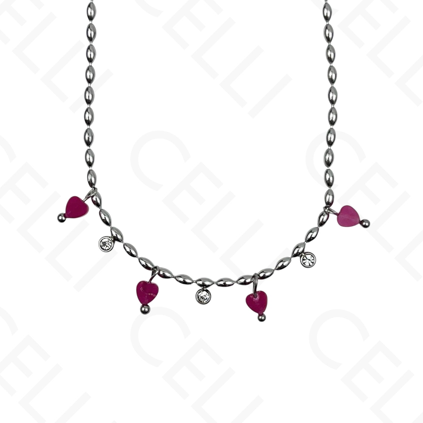 Colar/Pulseira de aço - pedas naturais formato coração