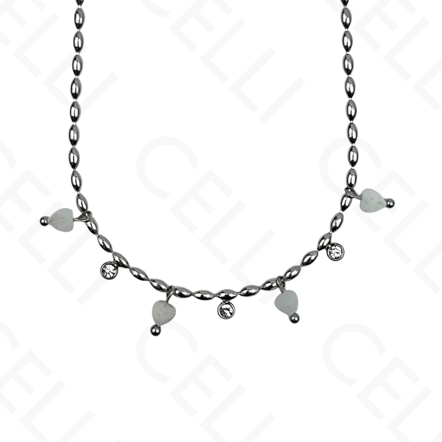 Colar/Pulseira de aço - pedas naturais formato coração