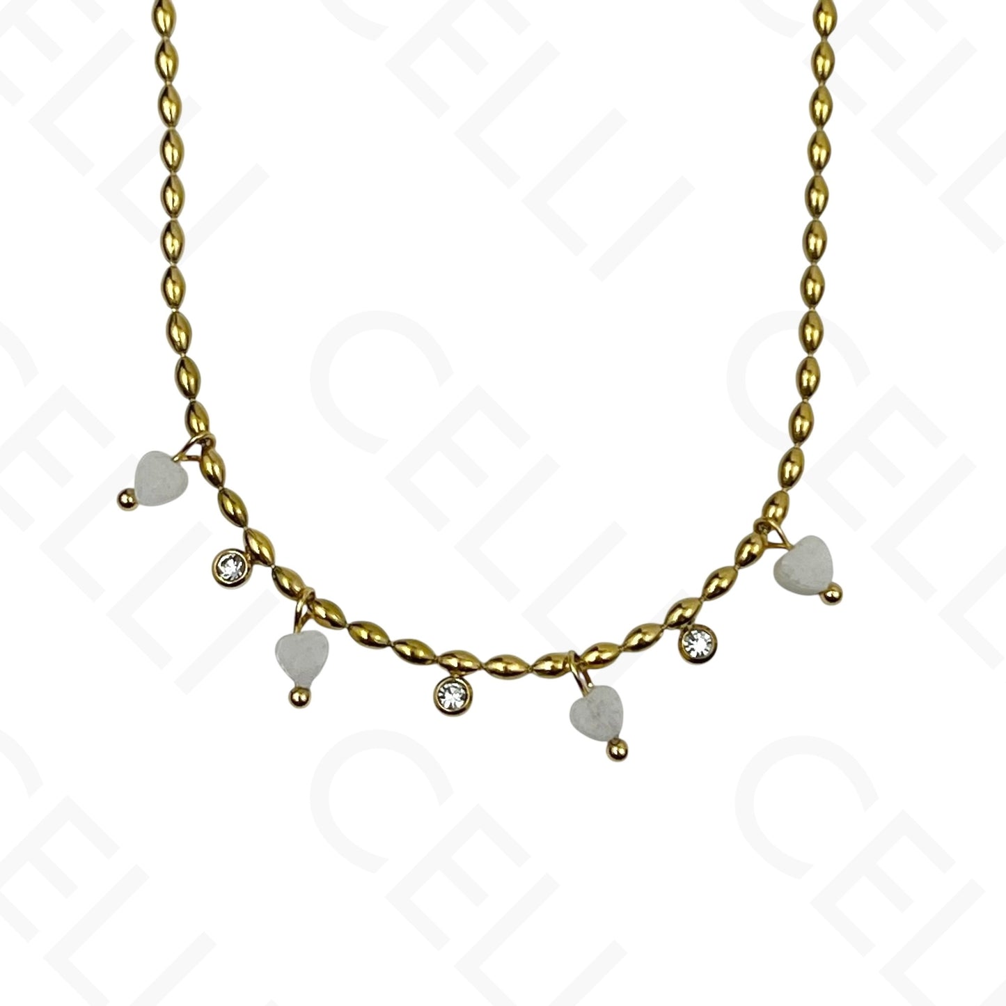 Colar/Pulseira de aço - pedas naturais formato coração