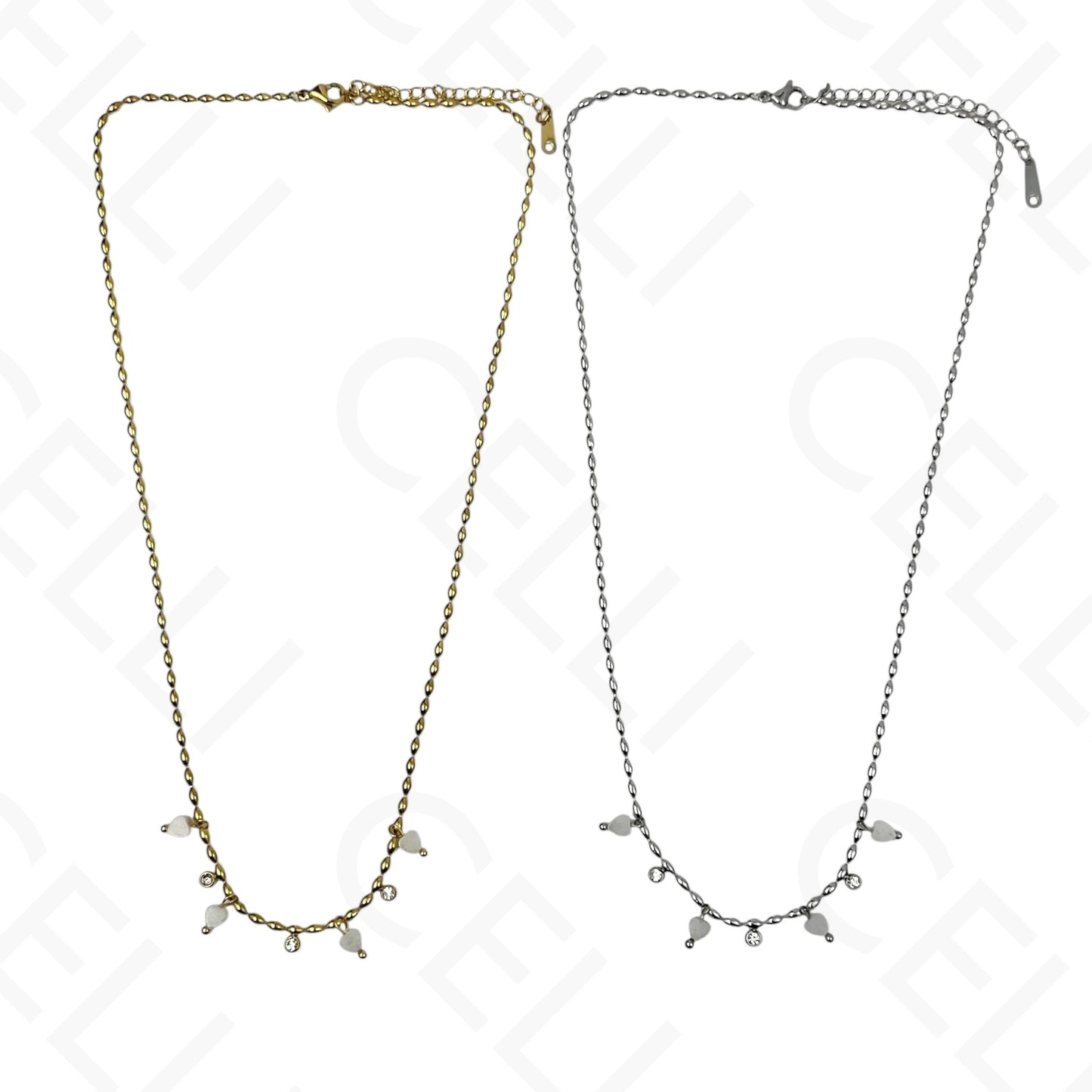 Colar/Pulseira de aço - pedas naturais formato coração