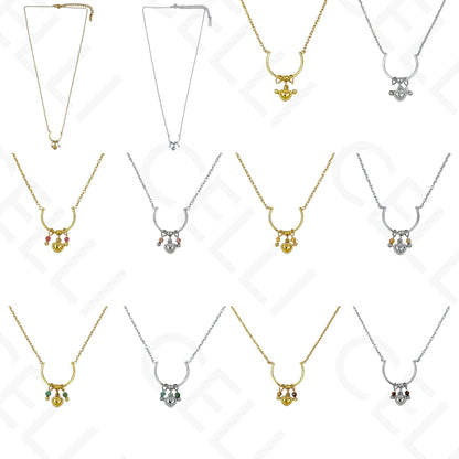 Colar de aço - meia argola com pendentes pedra natural