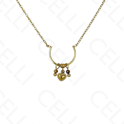 Colar de aço - meia argola com pendentes pedra natural