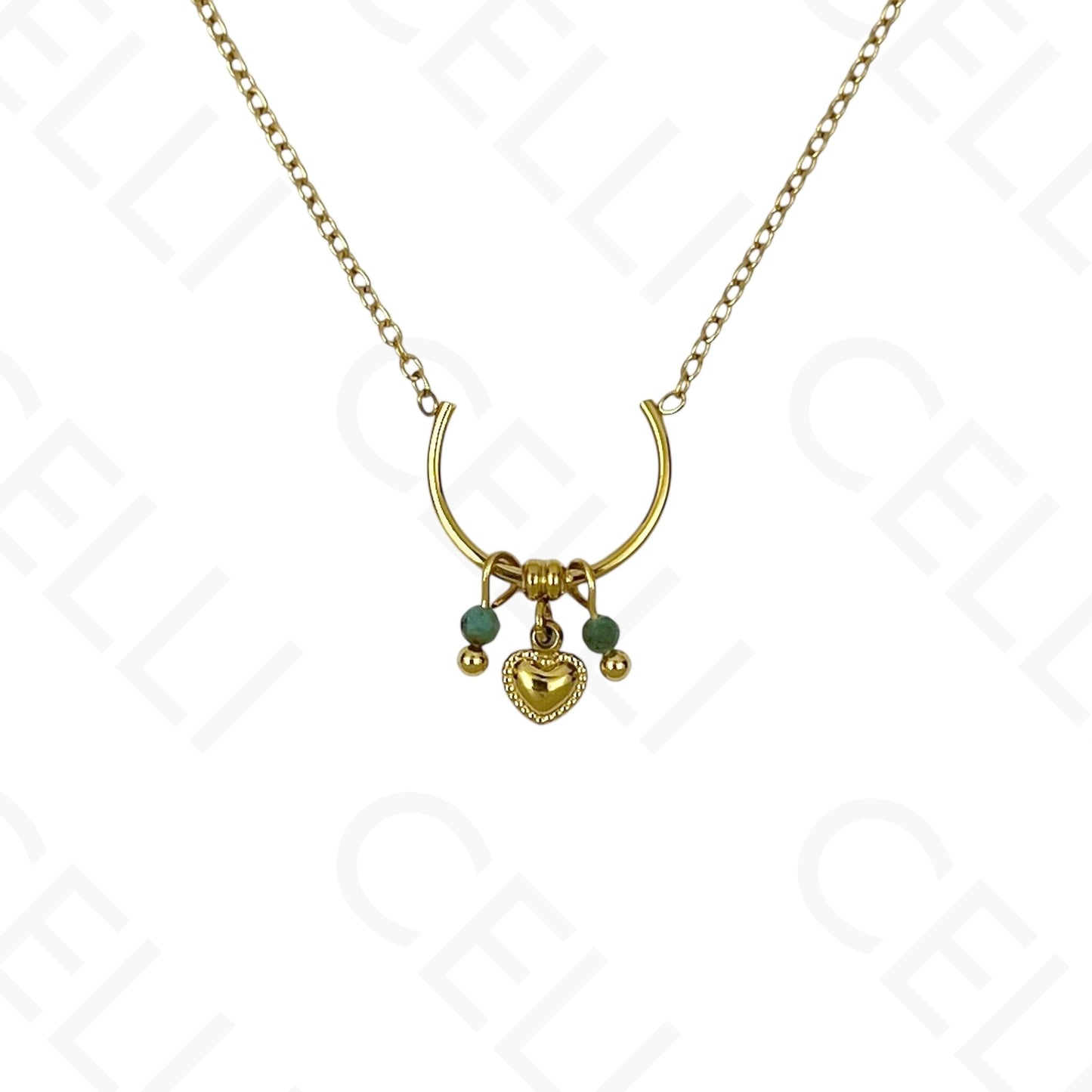 Colar de aço - meia argola com pendentes pedra natural