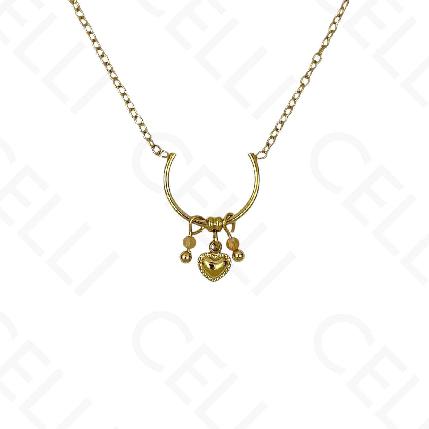 Colar de aço - meia argola com pendentes pedra natural