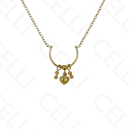 Colar de aço - meia argola com pendentes pedra natural