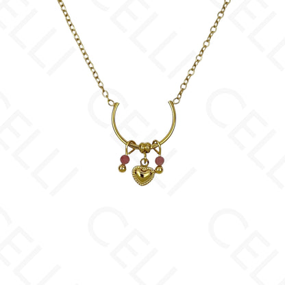 Colar de aço - meia argola com pendentes pedra natural