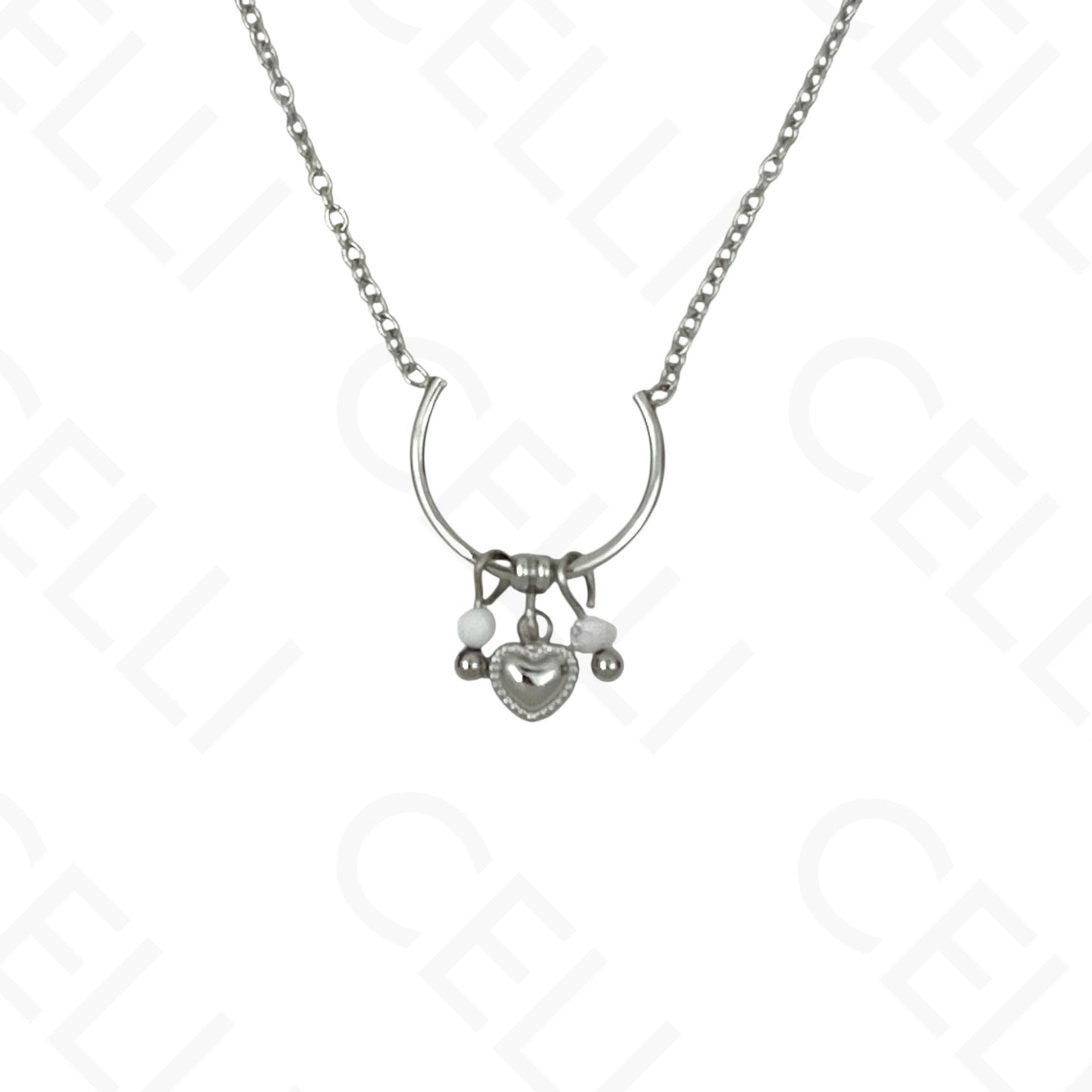 Colar de aço - meia argola com pendentes pedra natural