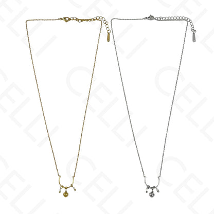 Colar de aço - meia argola com pendentes pedra natural