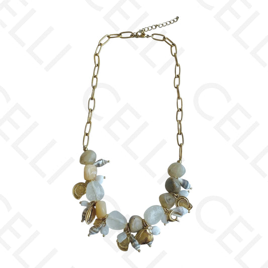 Colar de aço - pedras naturais e elementos do mar