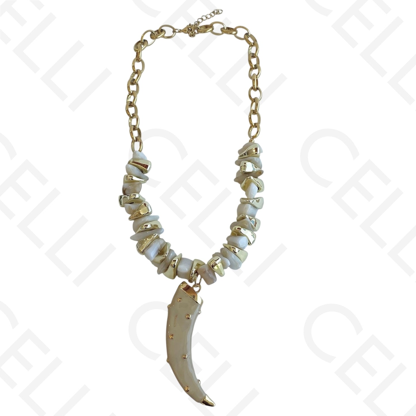 Steel necklace - enameled horn