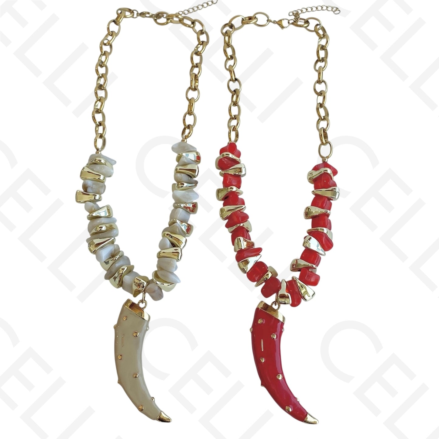Steel necklace - enameled horn