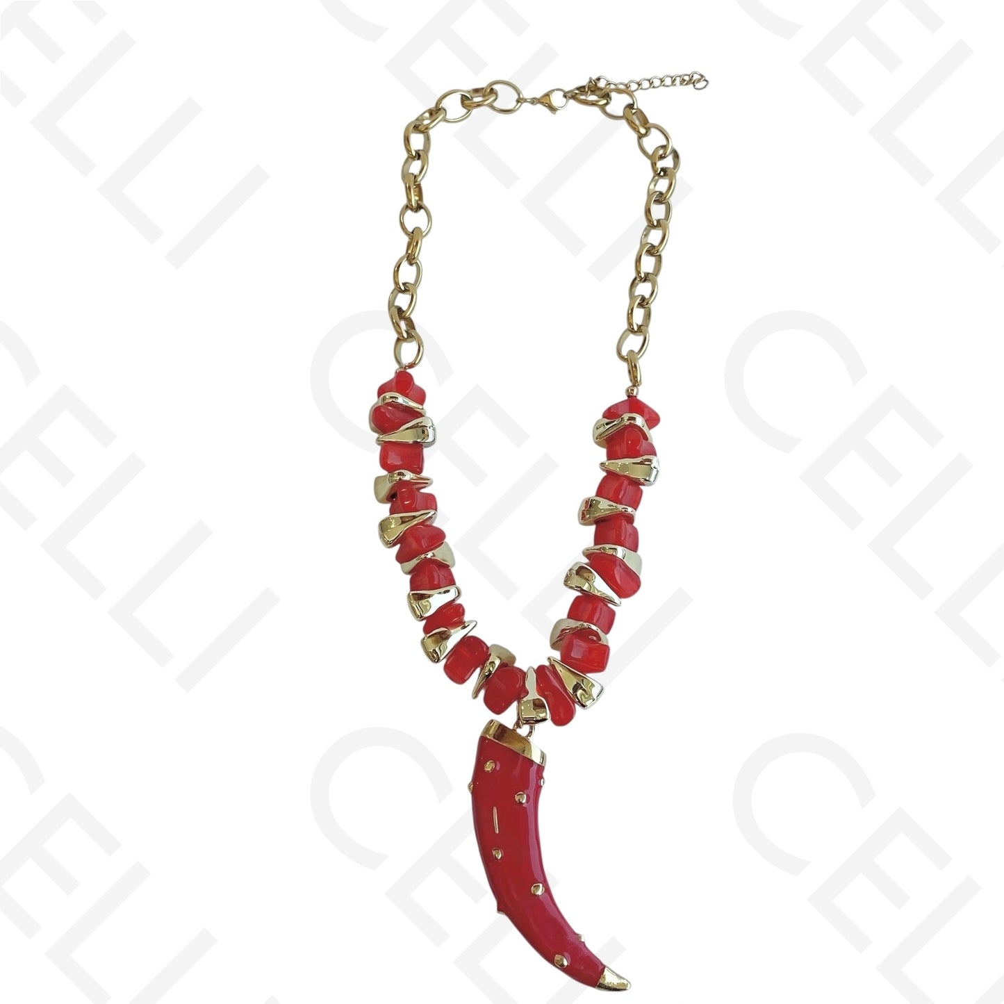 Steel necklace - enameled horn