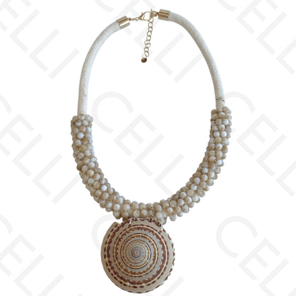 Fashion necklace - cotton rope with natural shell pendant
