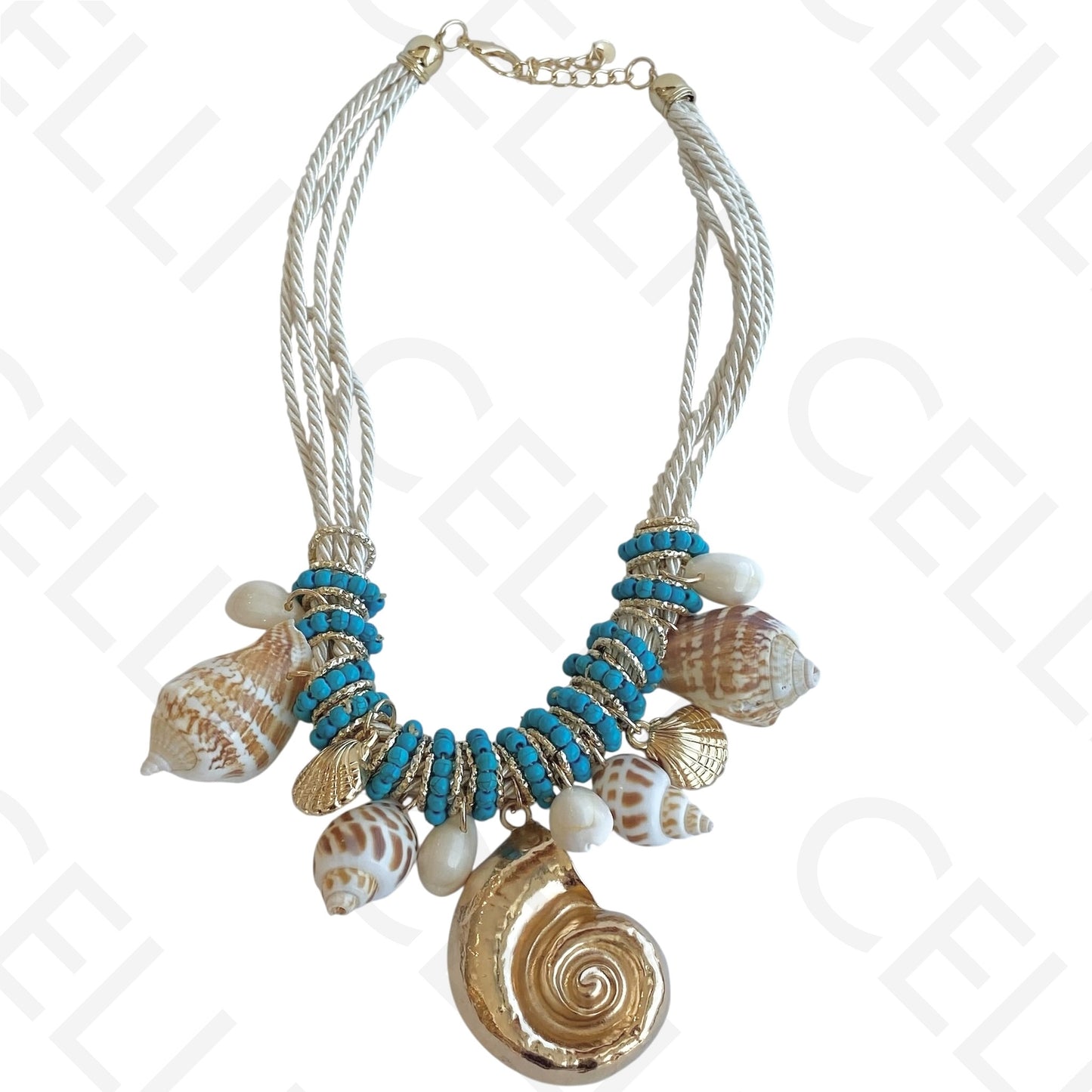 Colar de moda - cordão com búzios naturais e pendente de búzio