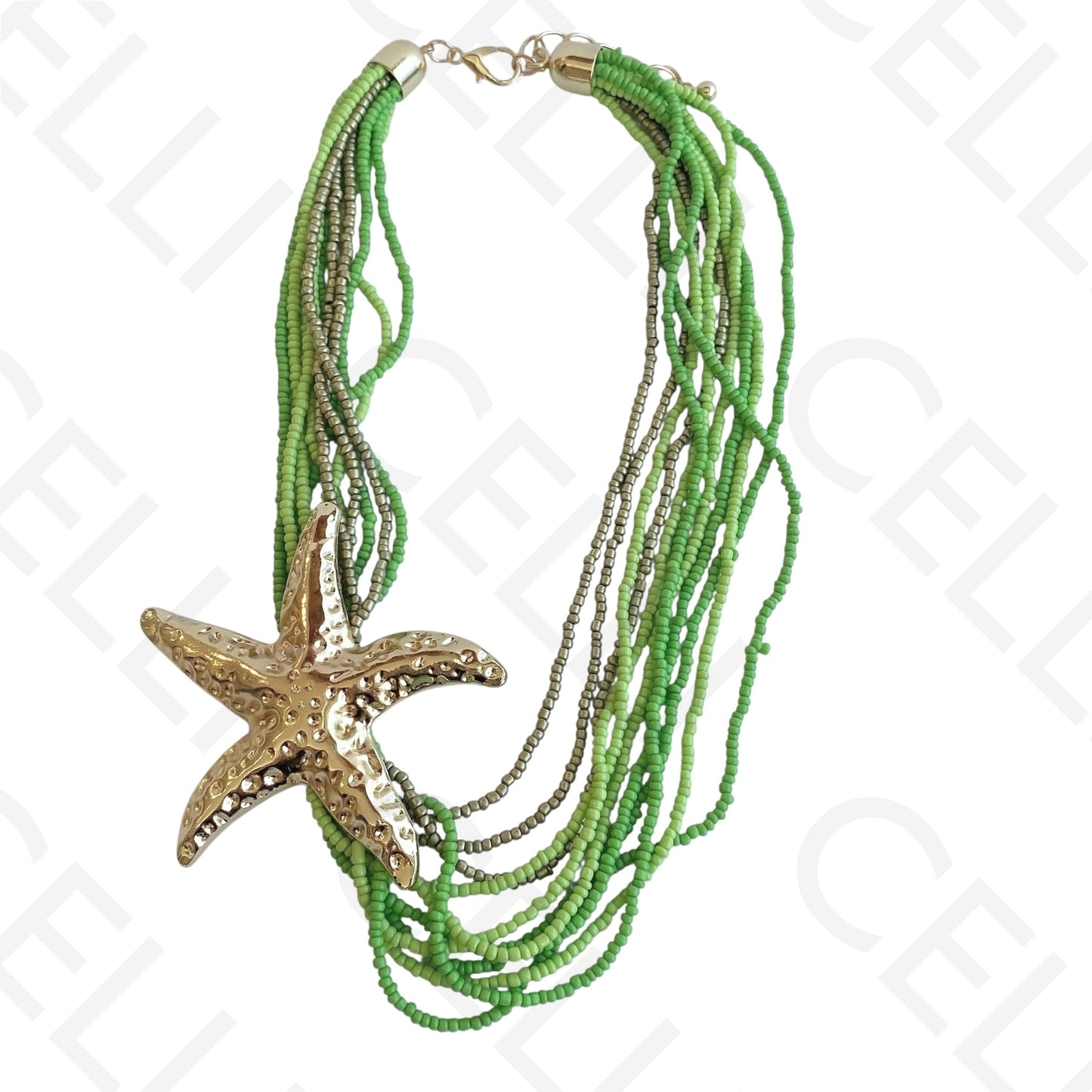 Colar de moda - multi fio de missangas e pendente estrela do mar