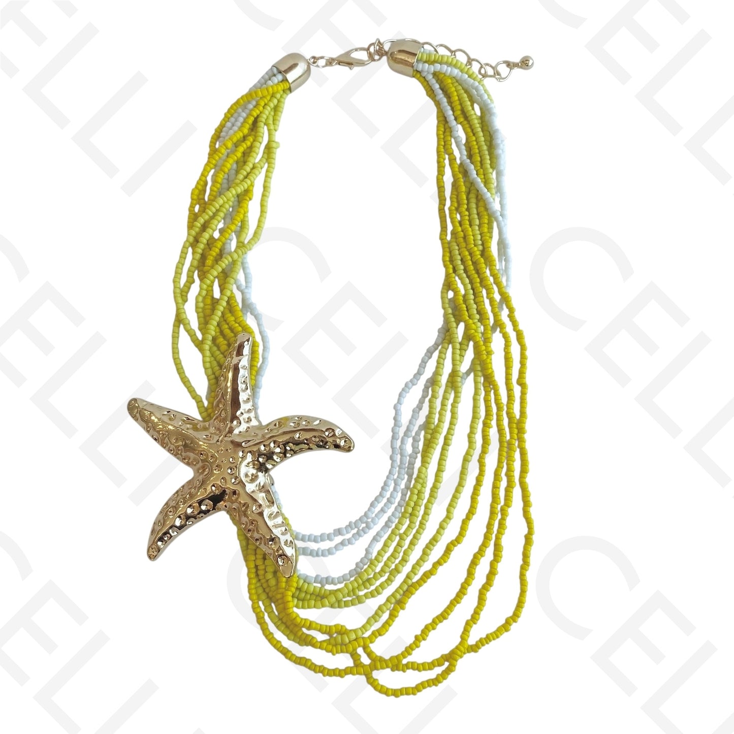 Colar de moda - multi fio de missangas e pendente estrela do mar