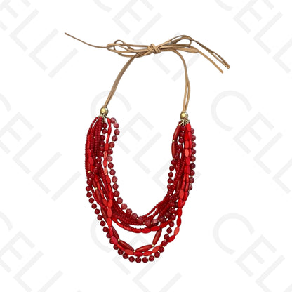 Colar de moda - fio de camurça ajustável com contas