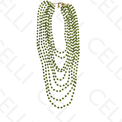 Colar de moda - multi fio com contas de madeira