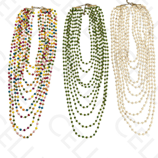 Colar de moda - multi fio com contas de madeira