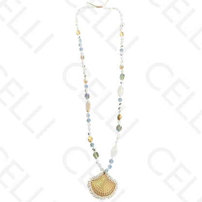 Colar de moda - fio de contas com pendente concha de missangas