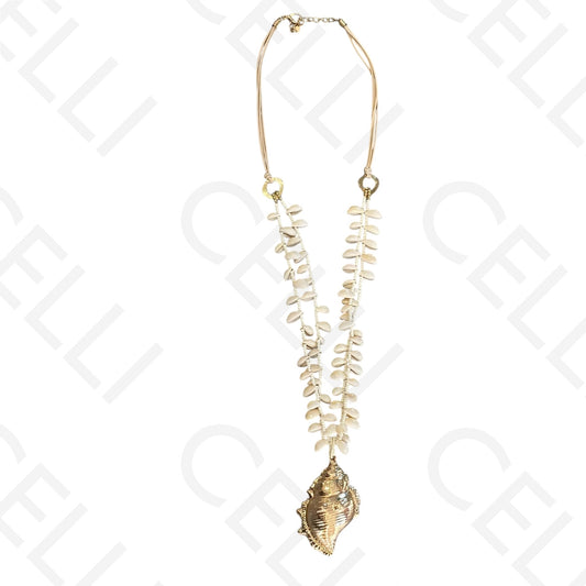 Colar de moda - fio de missangas e búzios dom pendente de búzio