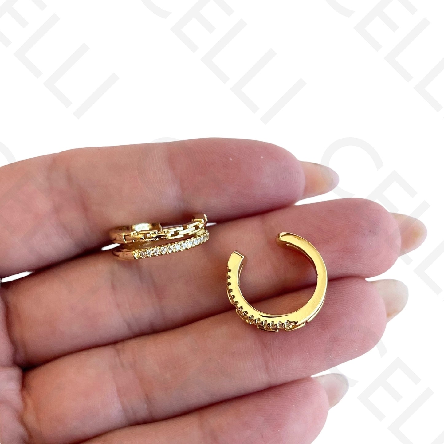 铑材质耳箍，镶嵌锆石