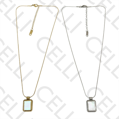 不锈钢项链 - 镶有珍珠母的矩形吊坠