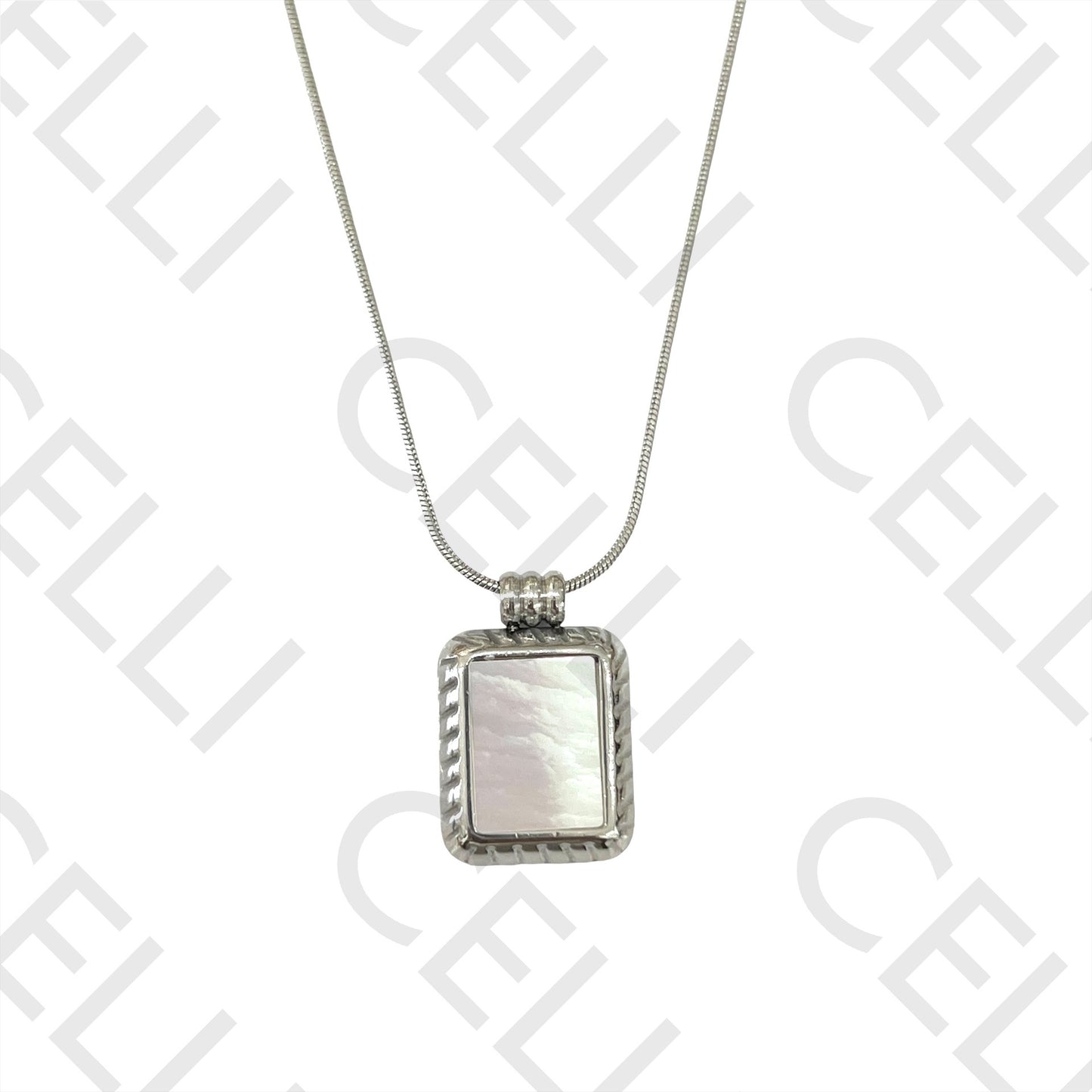 不锈钢项链 - 镶有珍珠母的矩形吊坠