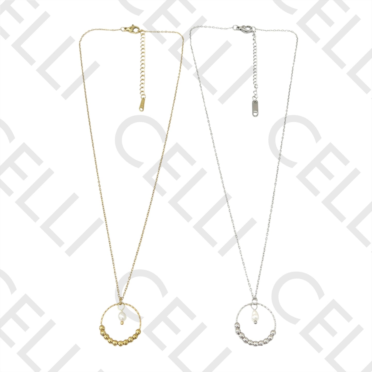 Steel Necklace - round with pearl