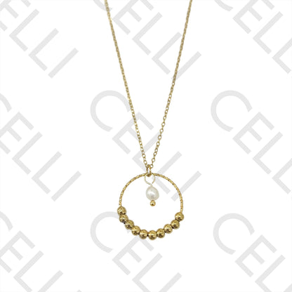 Steel Necklace - round with pearl