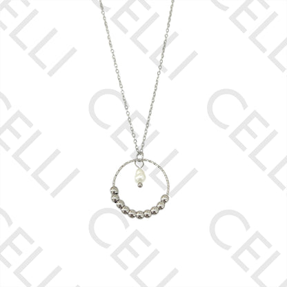 Steel Necklace - round with pearl