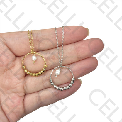 Steel Necklace - round with pearl