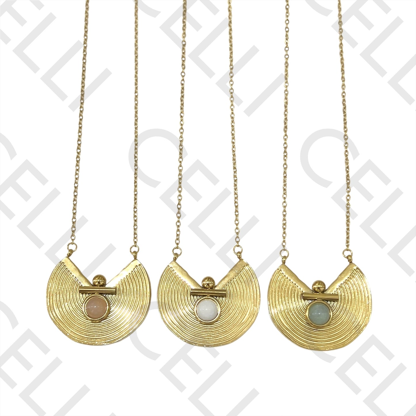 不锈钢圆颈链 - 带天然石