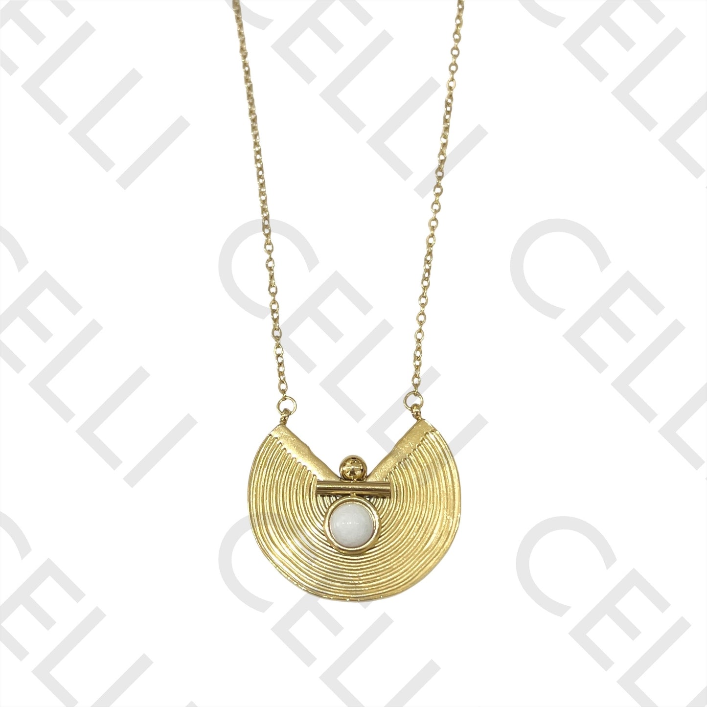 不锈钢圆颈链 - 带天然石