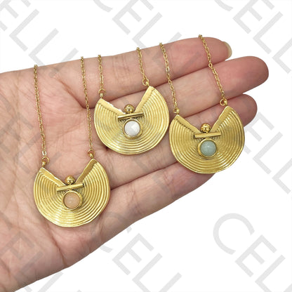 不锈钢圆颈链 - 带天然石