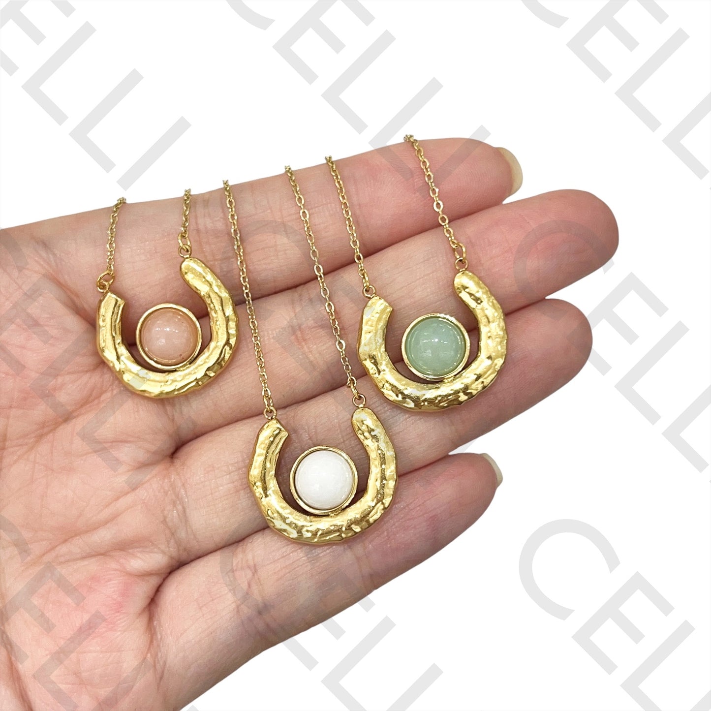 不锈钢项链 - 天然宝石