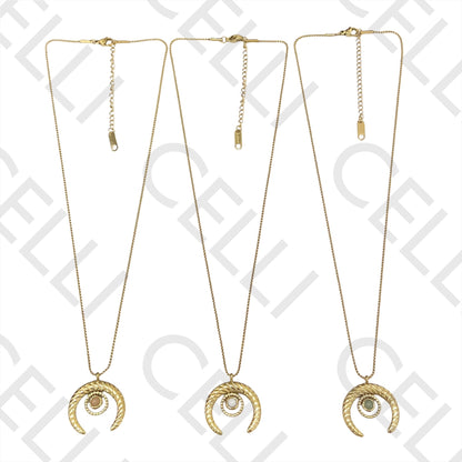 钢制项链 - 带天然石的月亮