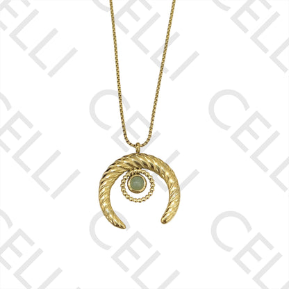 钢制项链 - 带天然石的月亮