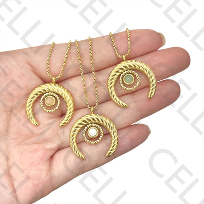 钢制项链 - 带天然石的月亮