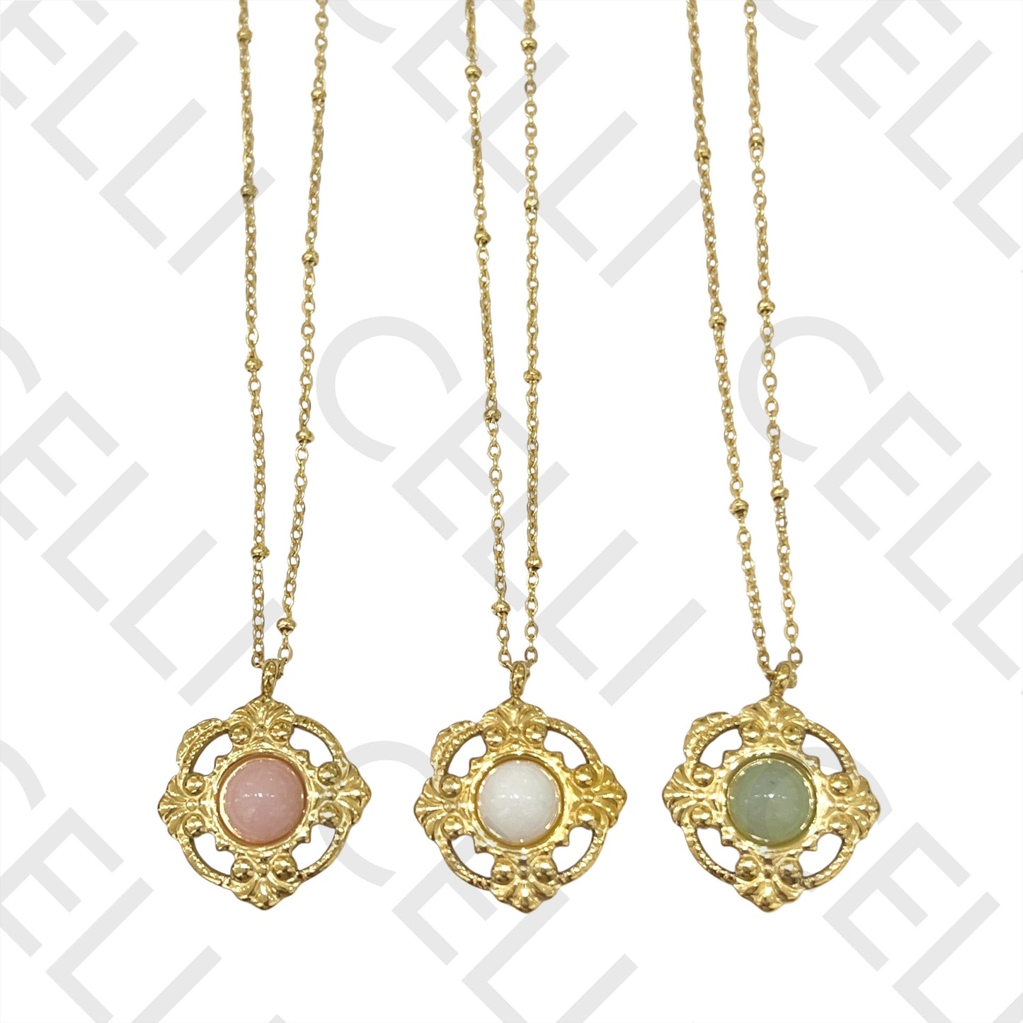 不锈钢项链 - 天然宝石