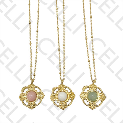 不锈钢项链 - 天然宝石