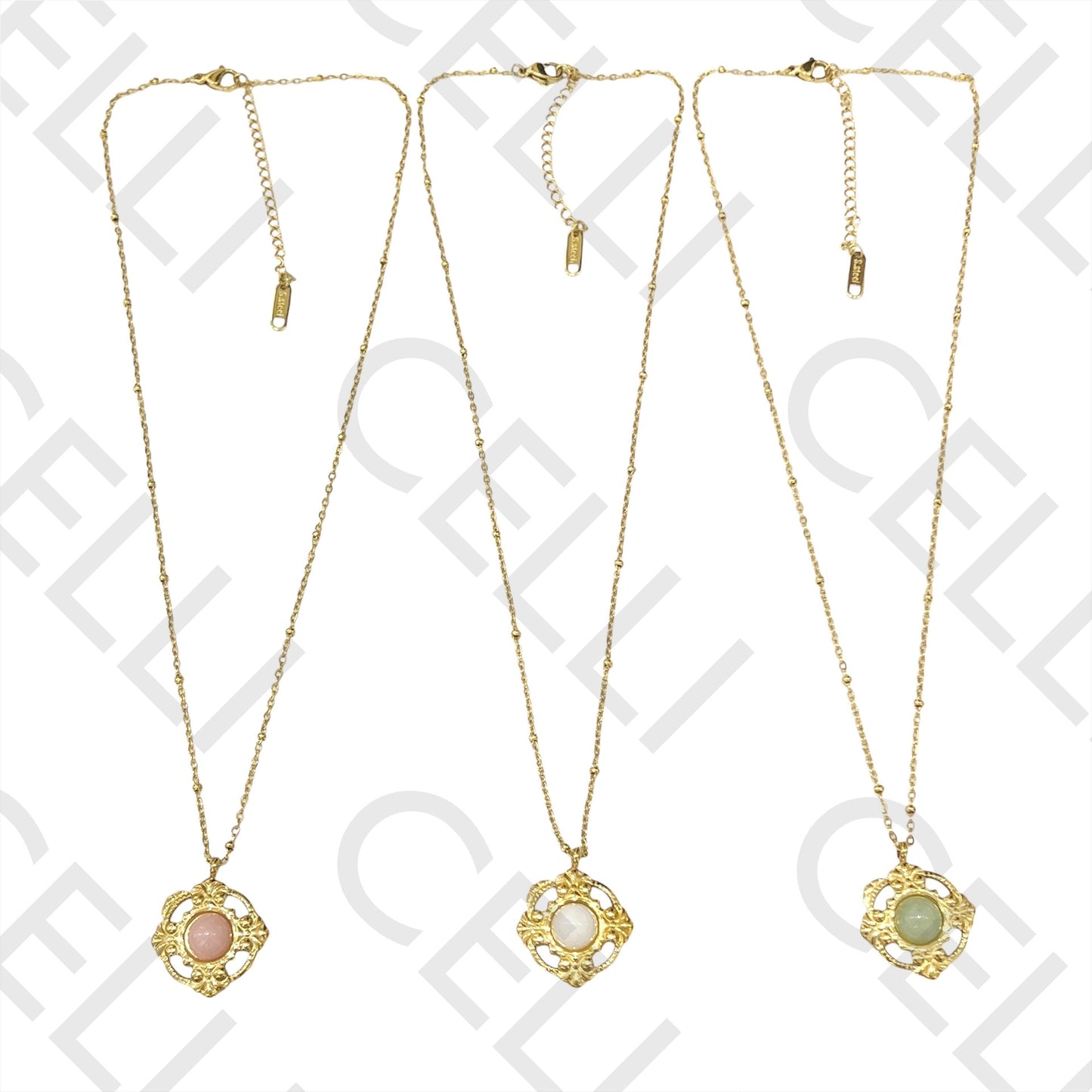 不锈钢项链 - 天然宝石