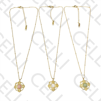 不锈钢项链 - 天然宝石