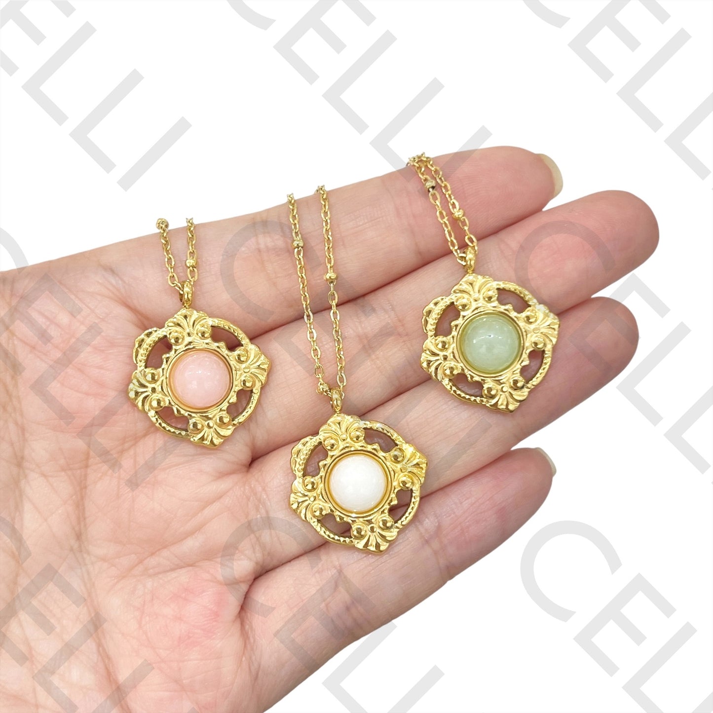 不锈钢项链 - 天然宝石