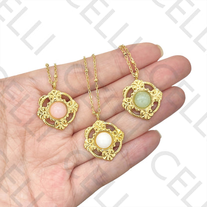 不锈钢项链 - 天然宝石