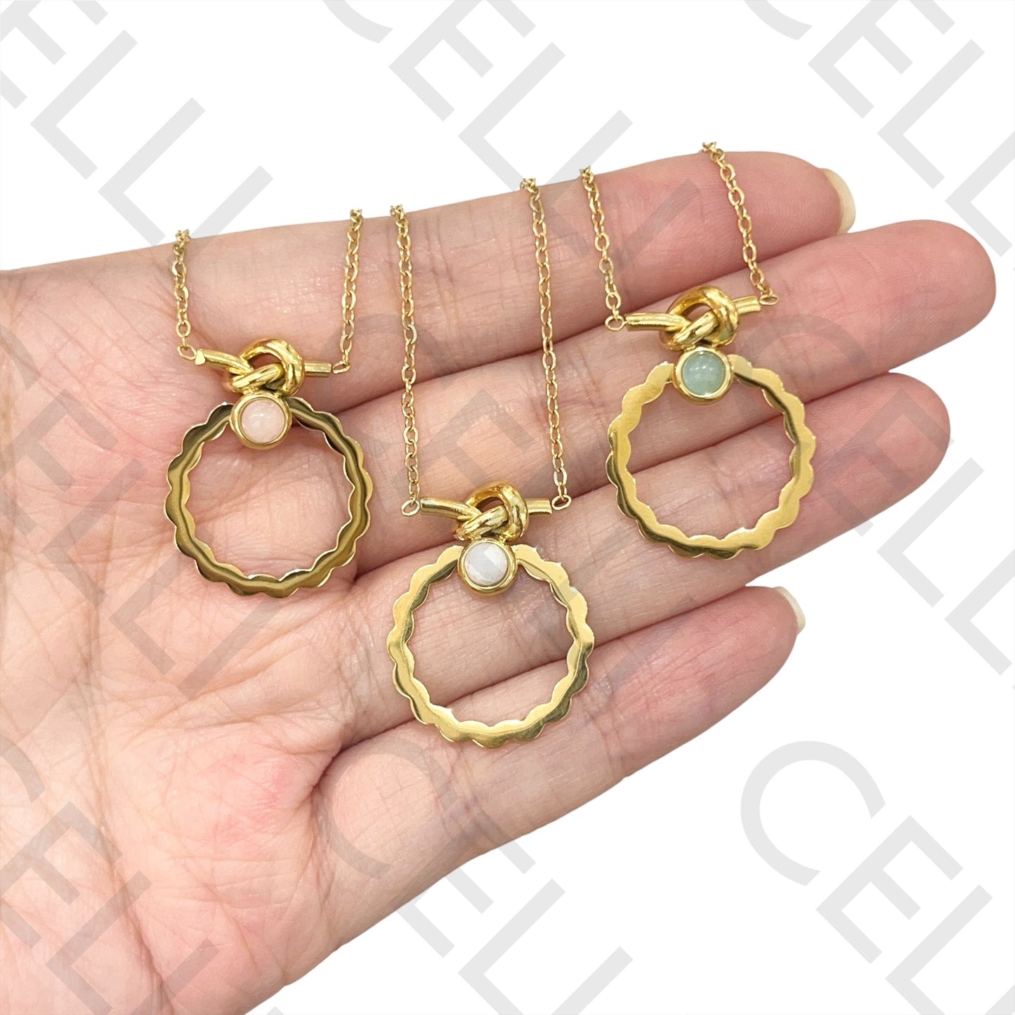 Steel Necklace - knot with natural stone