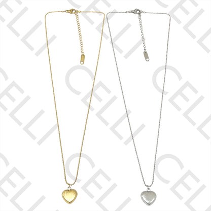 不锈钢项链 - 带圆点网格的心形吊坠