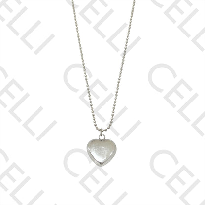 不锈钢项链 - 带圆点网格的心形吊坠