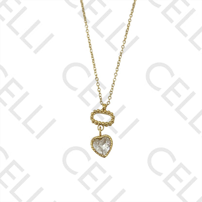 不锈钢项链 - 带有闪亮的心形吊坠