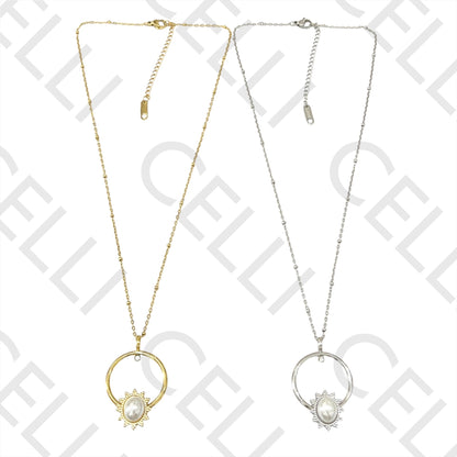 不锈钢项链 - 带珍珠的太阳